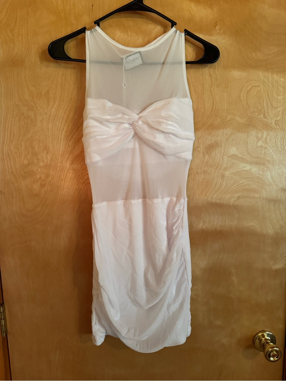 Away White Sheer Twist-Front Midi Dress